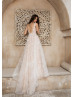 Ivory 3D Lace Tulle V Back Fairytale Wedding Dress